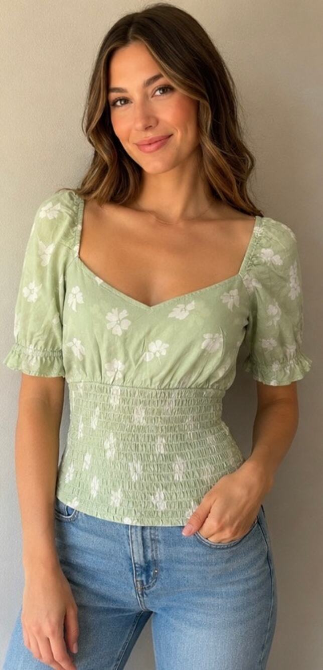 NWT Abercrombie Green Peplum Blouse Ditzy Floral Print Size Small